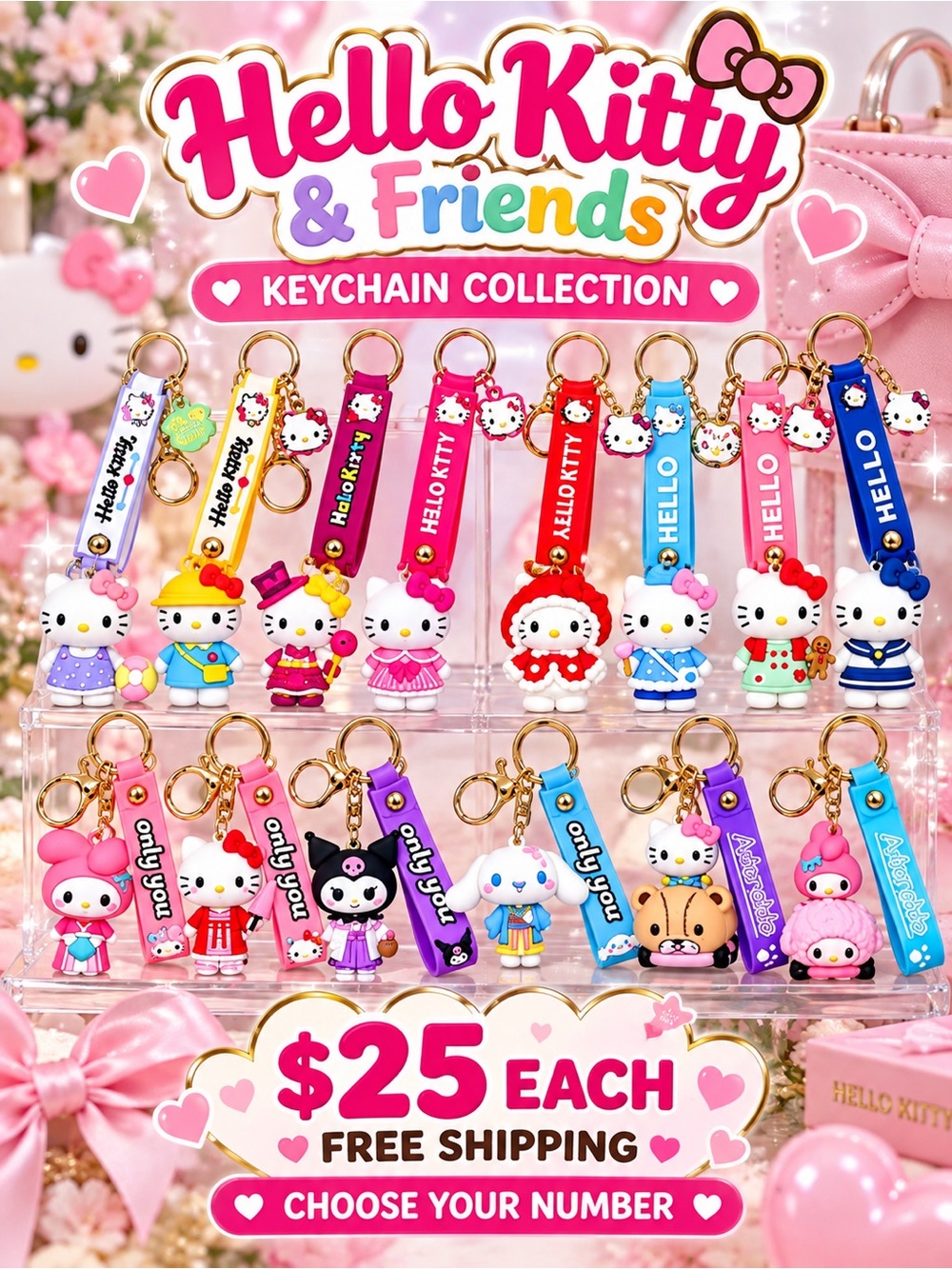 Hello Kitty & Friends Character Keychain Charm – Choose Your Favorite one.